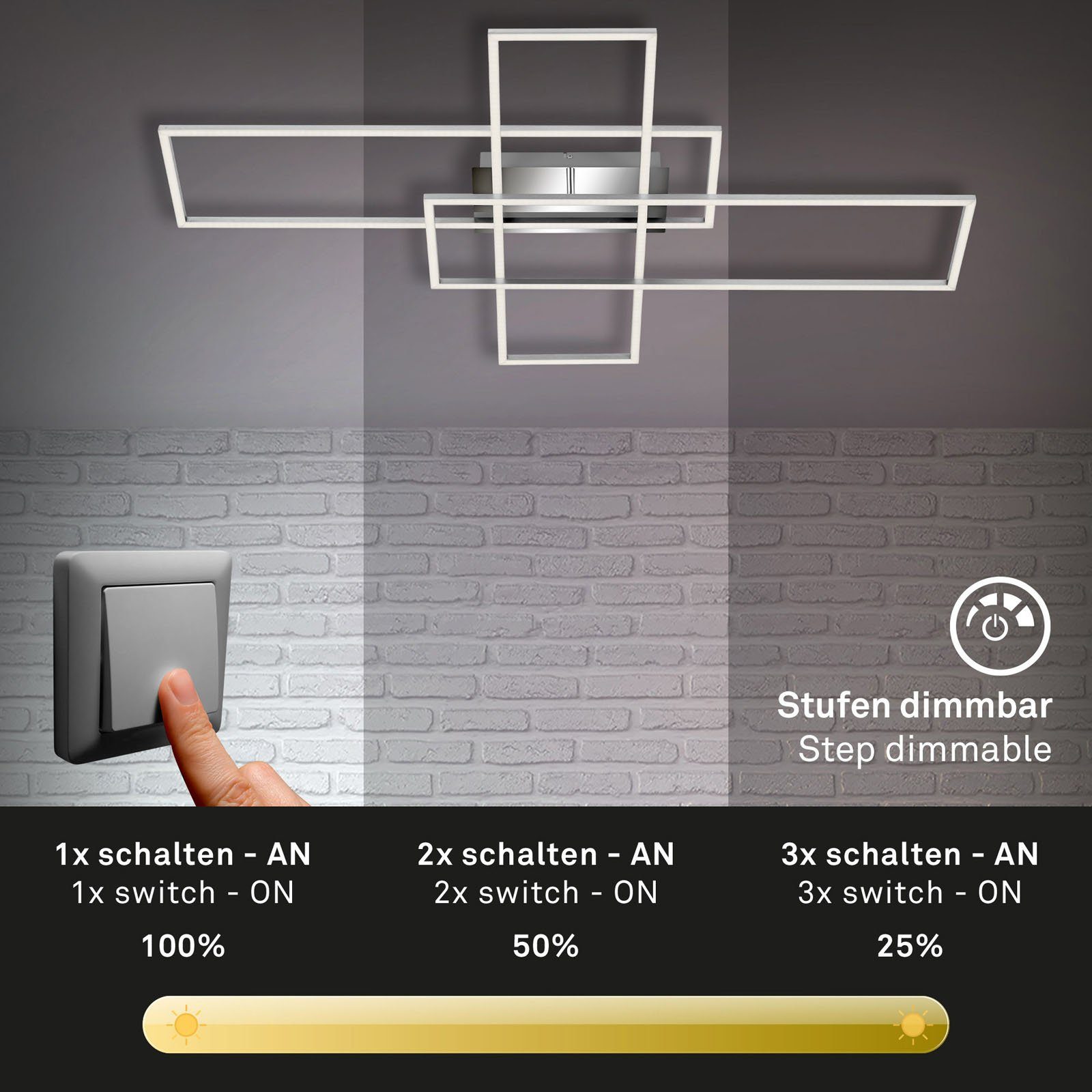 Briloner Leuchten LED Deckenleuchte 3504-018, Dimmfunktion, LED fest  verbaut, Warmweiß, Kaltweiß, Neutralweiß, Tageslichtweiß, Moderne  Deckenlampe dimmbar und schwenkbar 3000K