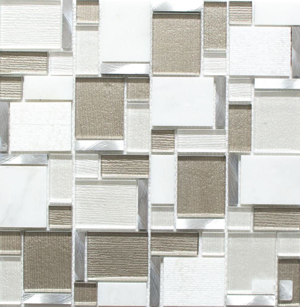 Mosani Mosaikfliesen Naturstein Glasmosaik Mosaikfliesen Aluminium weiß