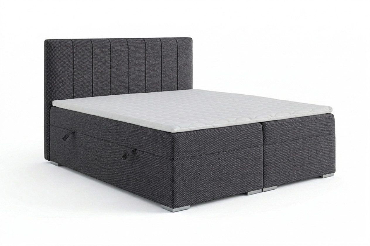 Home affaire Boxbett GALLIPOL mit Bettkästen, Matratze und Topper, Breite 140/160/180/200cm (Doppelbet mit Kopfteil), Stauraumbett mit Bonnell- oder Taschenfederkernmatratze (H2, H3)