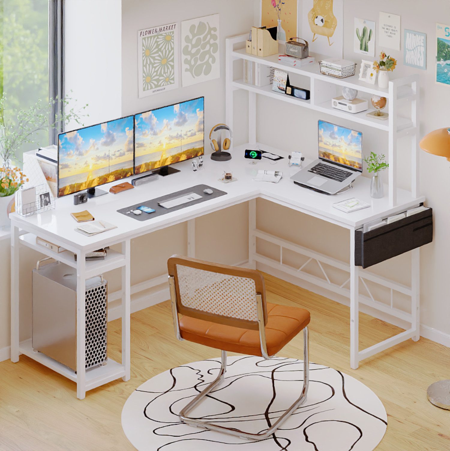 Furnicopia Eckschreibtisch 140 * 120cm Schreibtisch mit LED und USB L-förmi günstig online kaufen