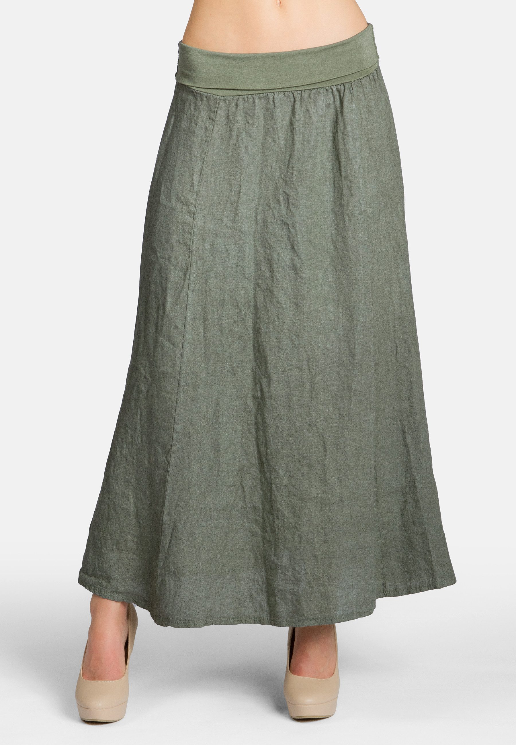 Caspar Faltenrock RO019 Damen langer Maxi Sommer Leinenrock mit figurfreundlichem Stretch Bund - Made in Italy