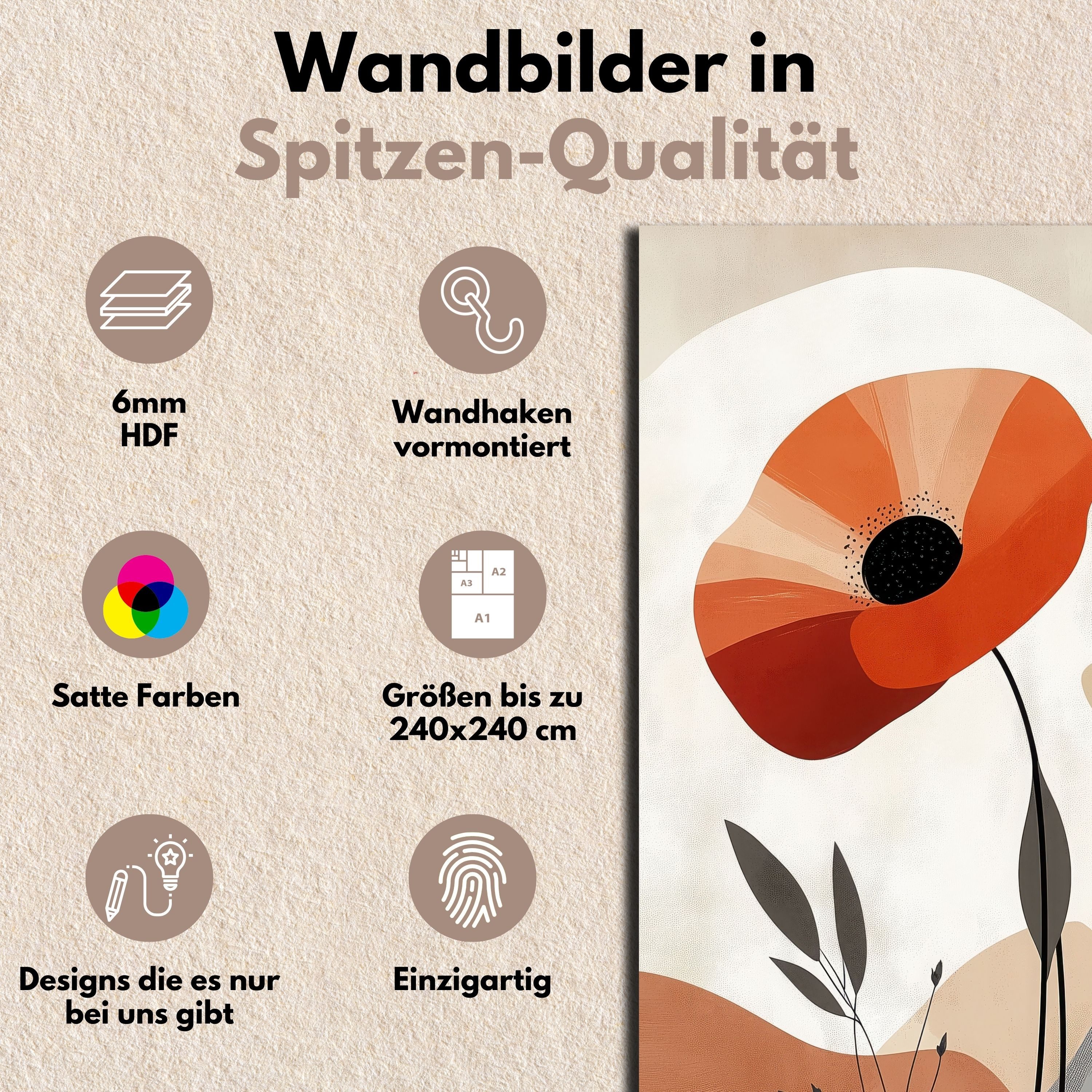 DARO Design Leinwandbild Modern Abstrakt Wandbilder XXL Wandbild Wand Deko Leinwand Bilder, (rote Blüten - Bild Groß Wohnzimmer Schlafzimmer Küche Esszimmer Einteilig Querformat Fotodruck Leinwände Wanddeko Abstrakte Kunst Boho), 30x20cm