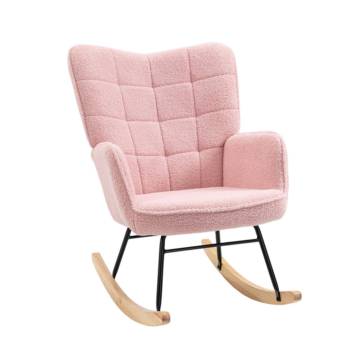 XDeer Schaukelstuhl Schaukelstuhl im Retro-Design Lammfellimitat Massivholz, Relaxsessel Freizeitstuhl bis 120 kg 98cm x 71cm x 101cm