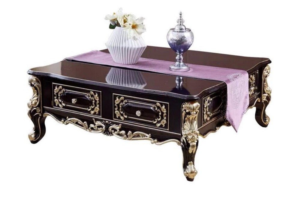 JVmoebel Couchtisch JVMoebel Couchtisch aus Massivholz in Schwarz mit Schubladen (Packung)