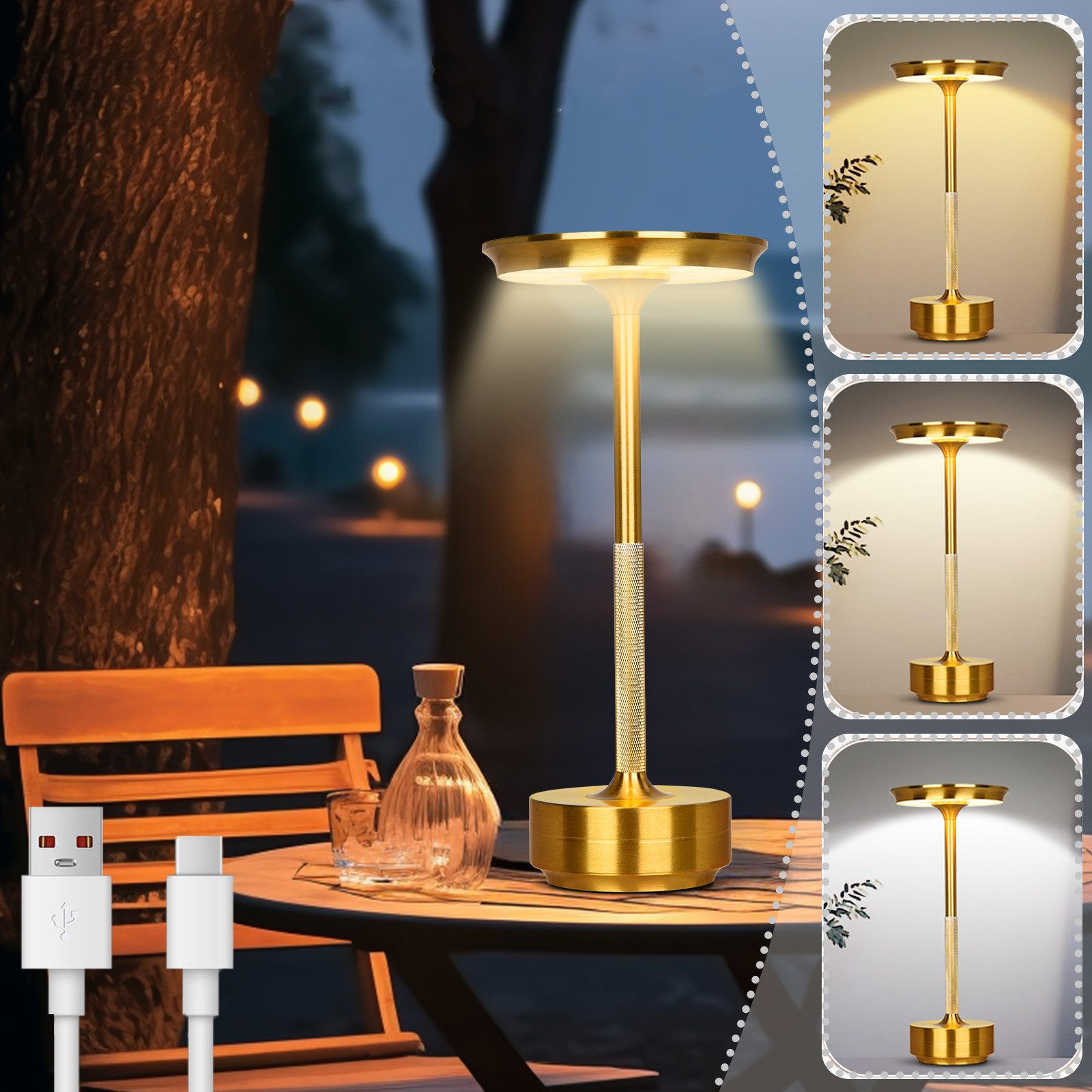 LED Tischleuchte Tischlampe Akku Touch Dimmbar mit USB-C,3 Farbtem