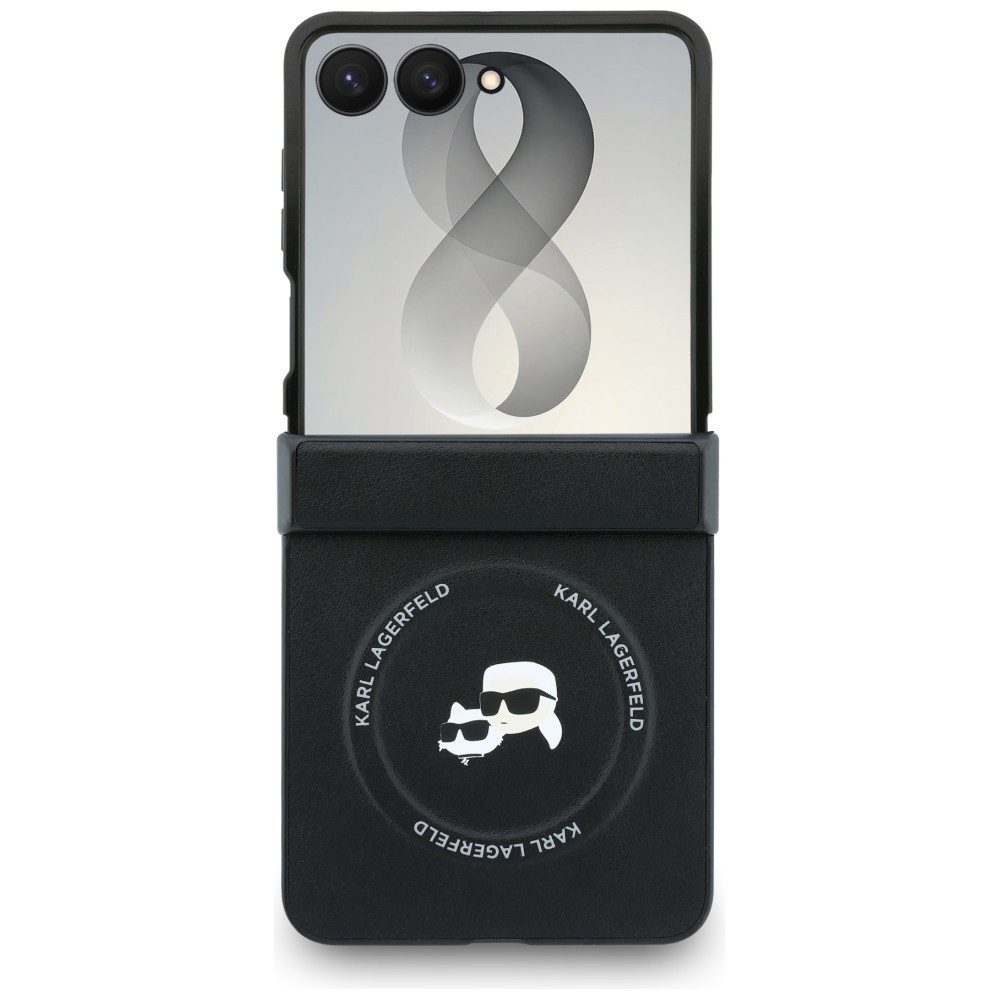 KARL LAGERFELD Handyhülle Galaxy Z Flip 8 MagSafe Kunstleder schwarz Logo Figuren 6,9 Zoll, Kantenschutz