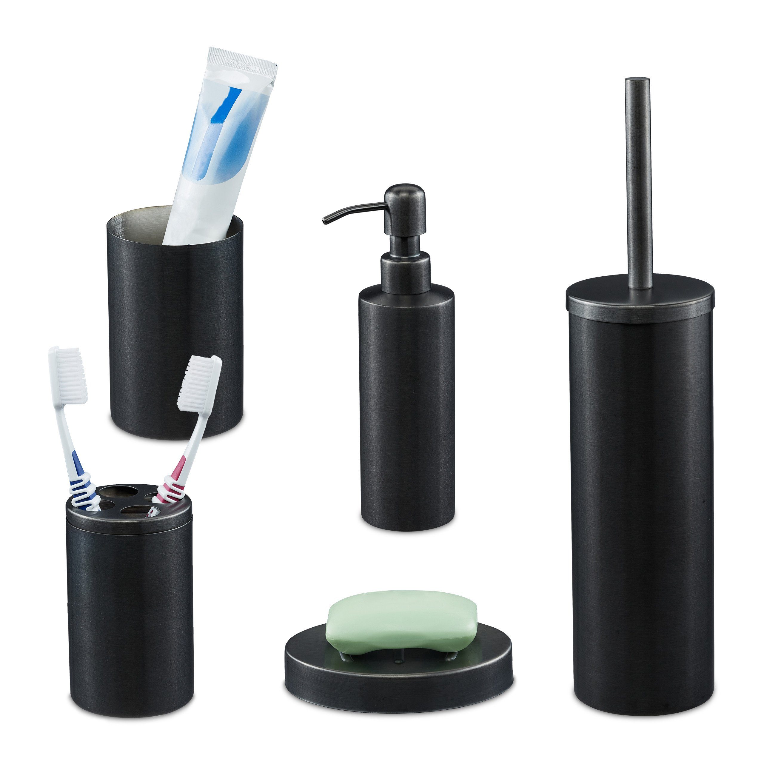 Seifenspender 5-tlg. Badezimmer Set anthrazit