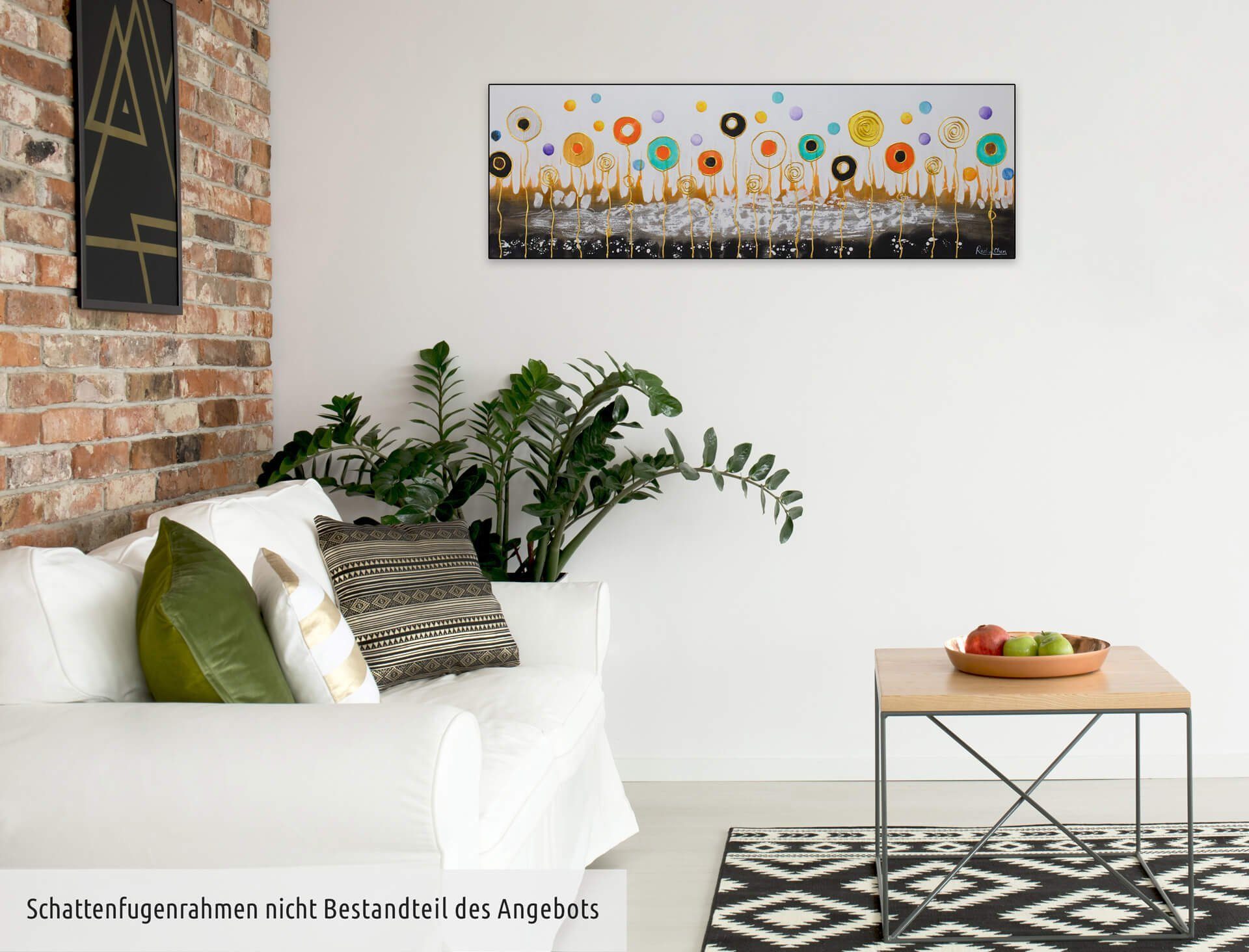 KUNSTLOFT Gemälde Aerial Flowers 120x40 cm, 100% Wohnzimmer Leinwandbild HANDGEMALT Wandbild