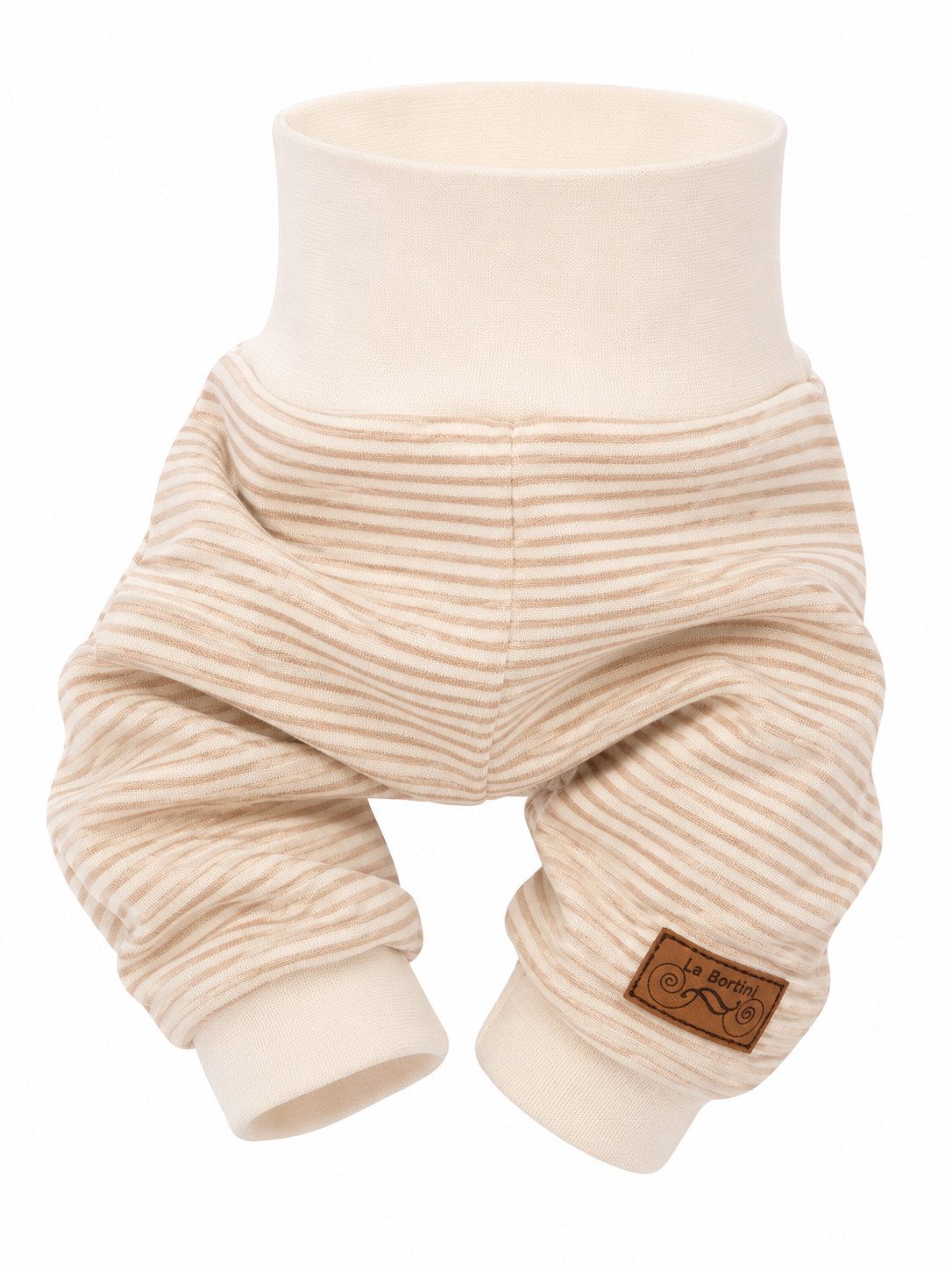 La Bortini Schlupfhose Baby Hose Erstlingshose in Beige neutral gestreift für Neugeborene weich, elastisch, 44 50 56 62 68 74 80 86