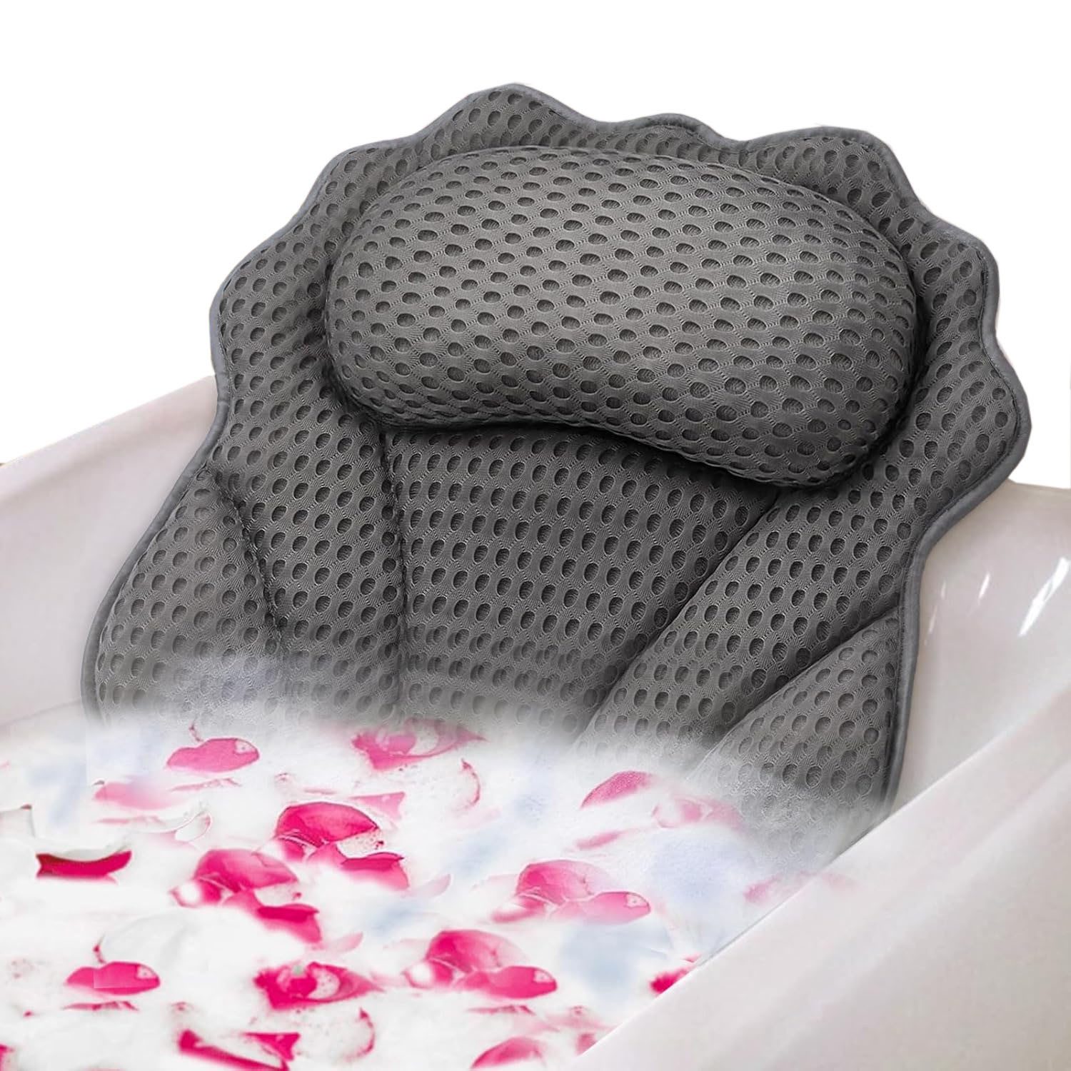 SURFOU Badewannenkissen Luxuriöses Badekissen 4D Badekissen mit ergonomischer mit 6 Saugkappen, Unterstützung für Kopf, Nacken, Schultern und Rücken – 4D Badekissen mit 6 starken Saugkappen, passend für alle Badewannen, 1-tlg., mit Haken, außergewöhnliche Atmungsaktivität und Komfort, Entspannen Sie Ihre Schultern und Ihren Nacken