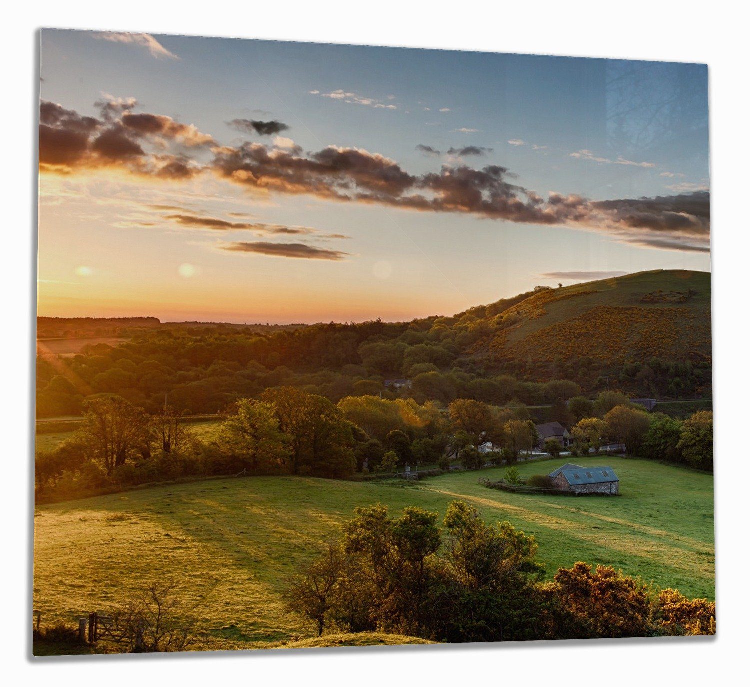 Wallario Herd-Abdeckplatte Schlosspanorama in England bei Sonnenaufgang, ESG-Sicherheitsglas, (Glasplatte, 1 tlg., inkl. 5mm Noppen), verschiedene Größen