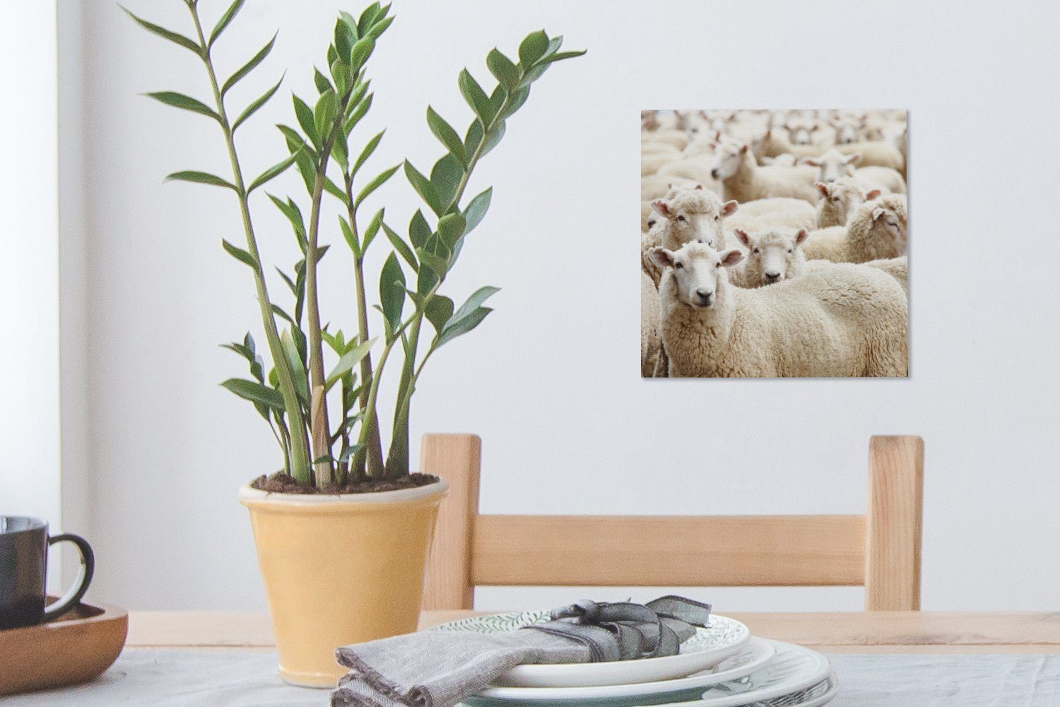 Schlafzimmer Leinwandbild Weiß, Bilder Wolle Leinwand St), - OneMillionCanvasses® - für Wohnzimmer (1 Schafe