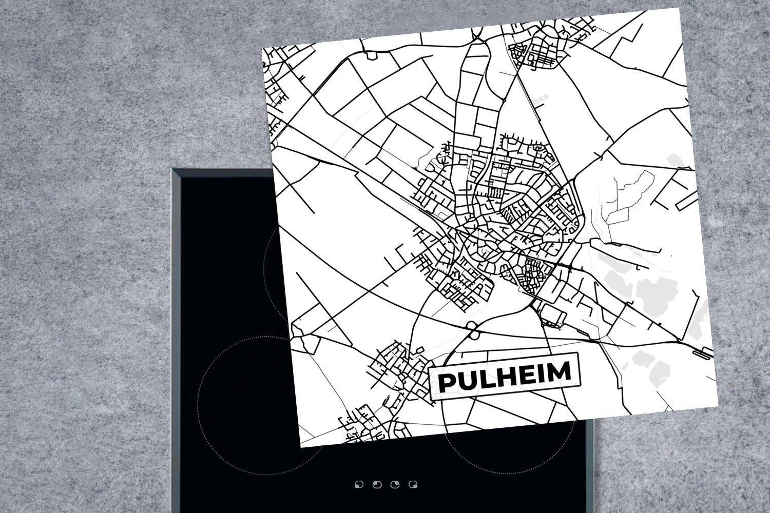 cm, Karte küche Karte, Arbeitsplatte Vinyl, - für MuchoWow Herdblende-/Abdeckplatte Pulheim tlg), - 78x78 Stadtplan - Ceranfeldabdeckung, (1
