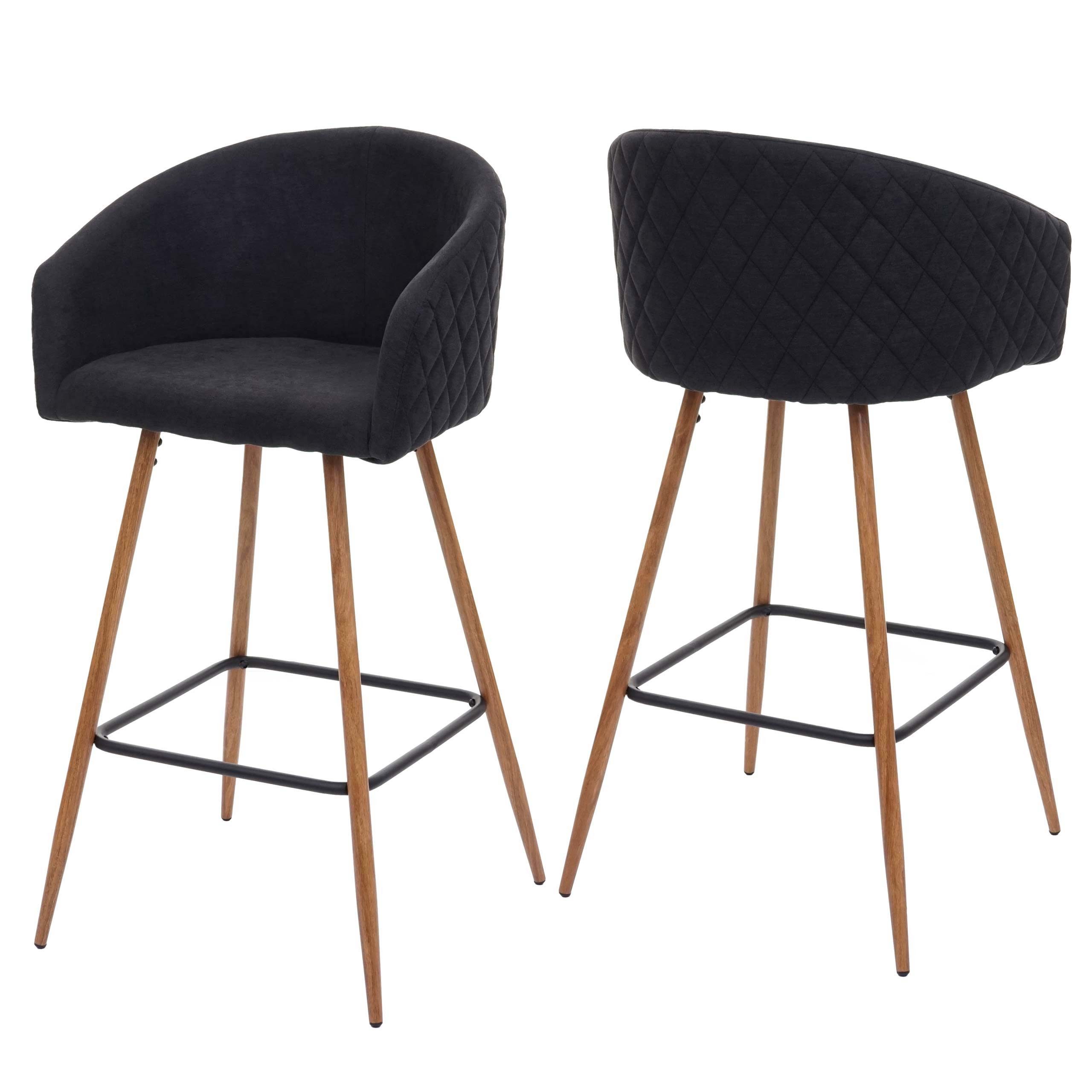 Barhocker 2x Barhocker Sitzhöhe 74cm Metall Holzoptik Stoffanthrazit-grau