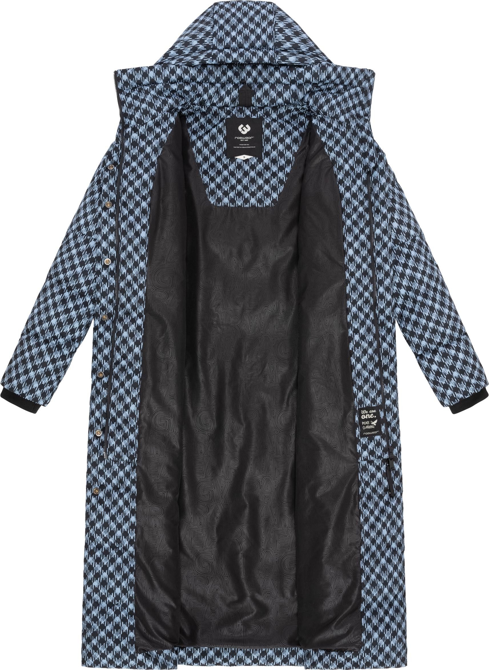 Ragwear Steppmantel Niara Long Print wasserdichter Mantel mit angesagtem Hahnentritt Muster