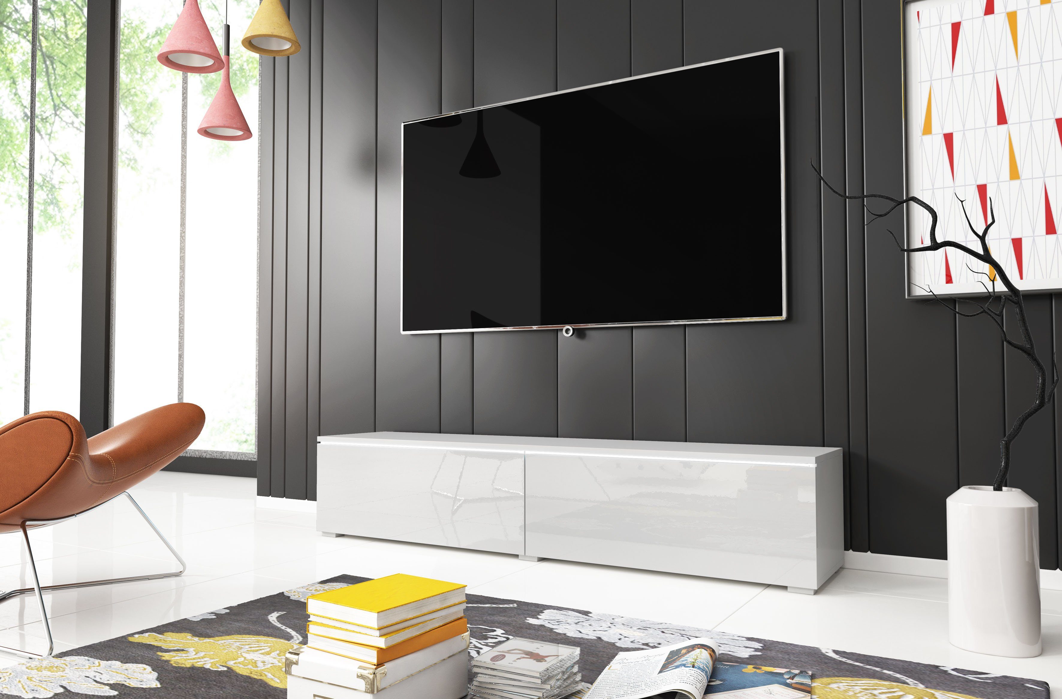 Home affaire Lowboard LOWBOARD D, wahlweise mit oder ohne Beleuchtung, modernes TV-Board ohne Griffe, mit viel Stauraum,stehend und hängend