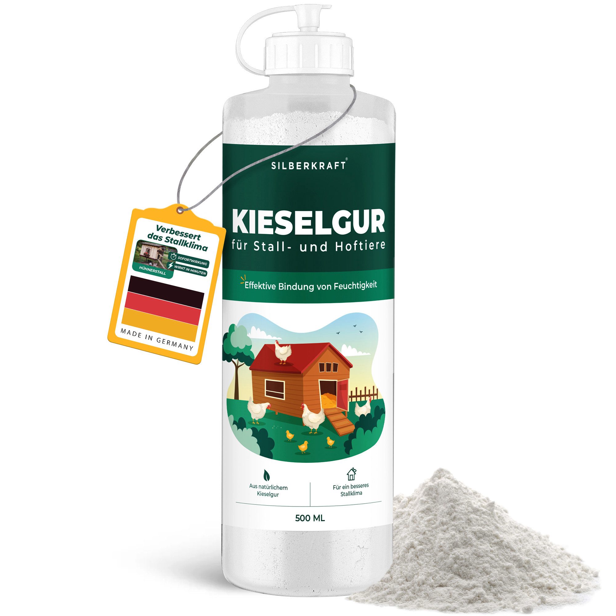Silberkraft Hygienestreu Kieselgur für Stall- und Hoftiere (1-tlg), bindet Feuchtigkeit in Stall, Nestern und Einstreu