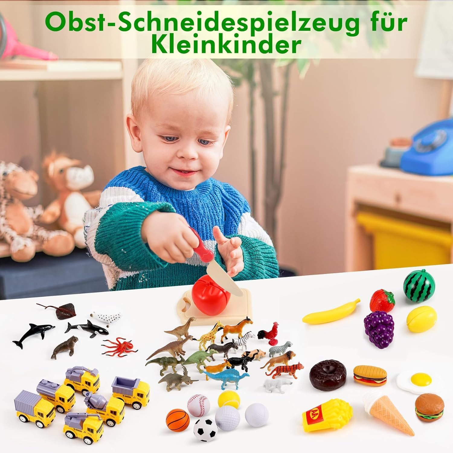 Ophy Lernspielzeug Montessori Sortierspielzeug – Obst-Schnitt-Spiel mit Tiere-Themen (1-St., sensorisches Lernspiel für Kinder ab 1–7 Jahren), inkl. Aufbewahrun – Bild 4 von 5