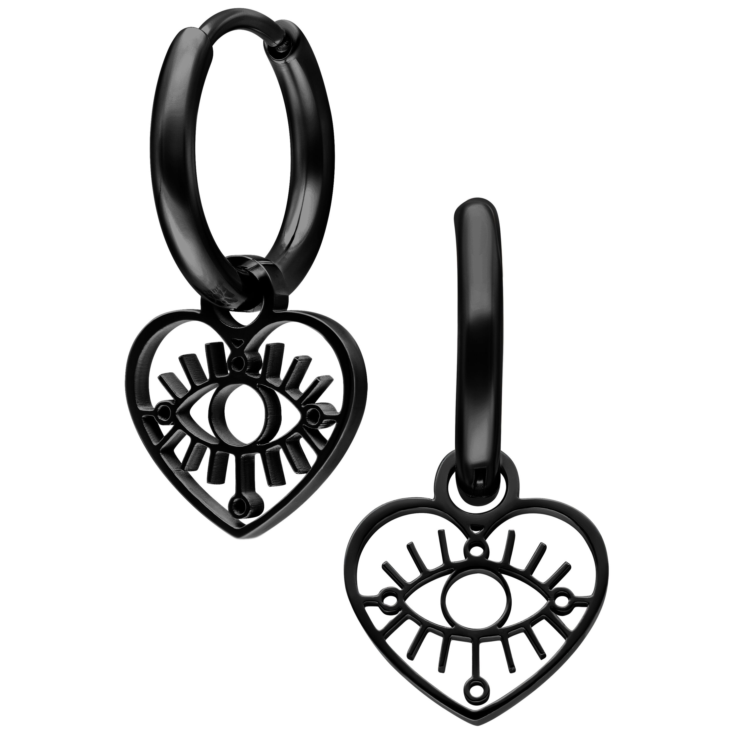 Paar Ohrhänger Mini Heart Eye Hoops Pair - Schwarz