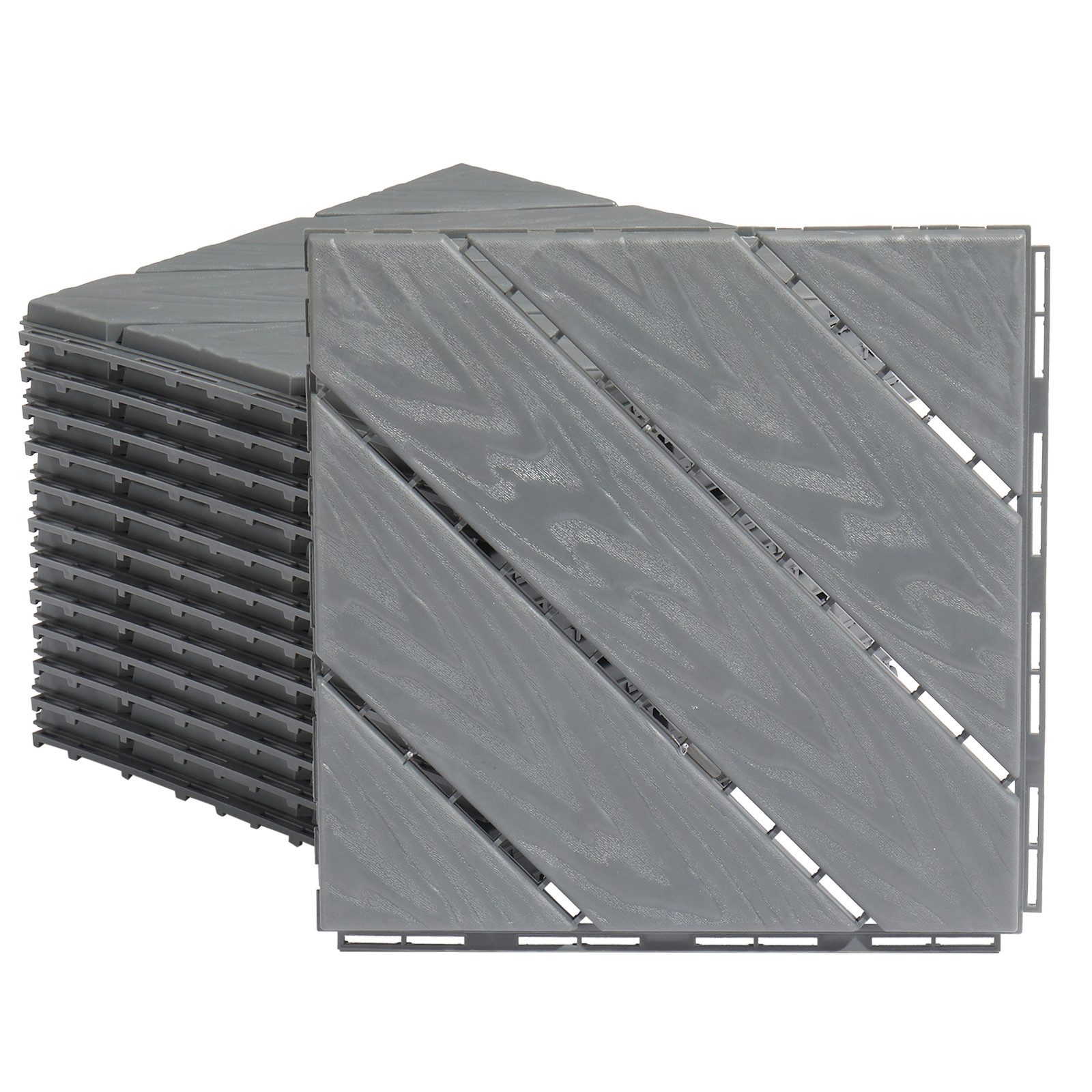 LALAHO Terrassendielen 27er Set Terrassendielen, 2,43 m², 2 mm Stärke, PP Balkon Boden rutschfest Klickfliesen, 30x30x2cm, Schrägstreifen