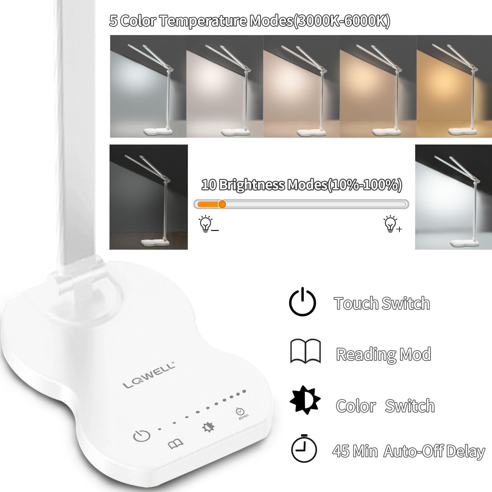 LQWELL Schreibtischlampe Doppelkopf-Schreibtischlampe LED Dimmbar, LED fest günstig online kaufen