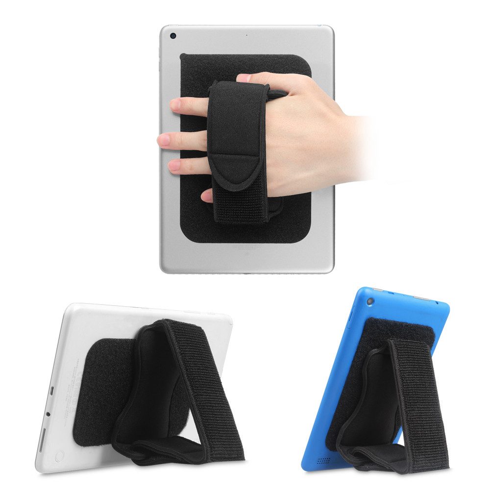 Fintie Handriemen-Halterung für Universal Tablet [Doppelständer] Abnehmbarer Tablet-Ständer, (gepolsterter Klett-Griff mit Klebepatch zur Befestigung von Schlaufe, für iPad/Samsung und alle 7-11" Tablets)