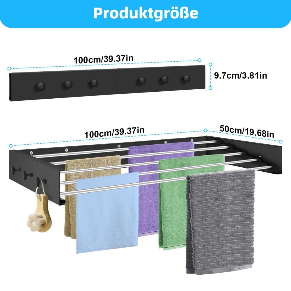 QUBEBU Wäscheständer 100cm Wäscheständer Wandmontage Faltbar Ausziebar Wand günstig online kaufen