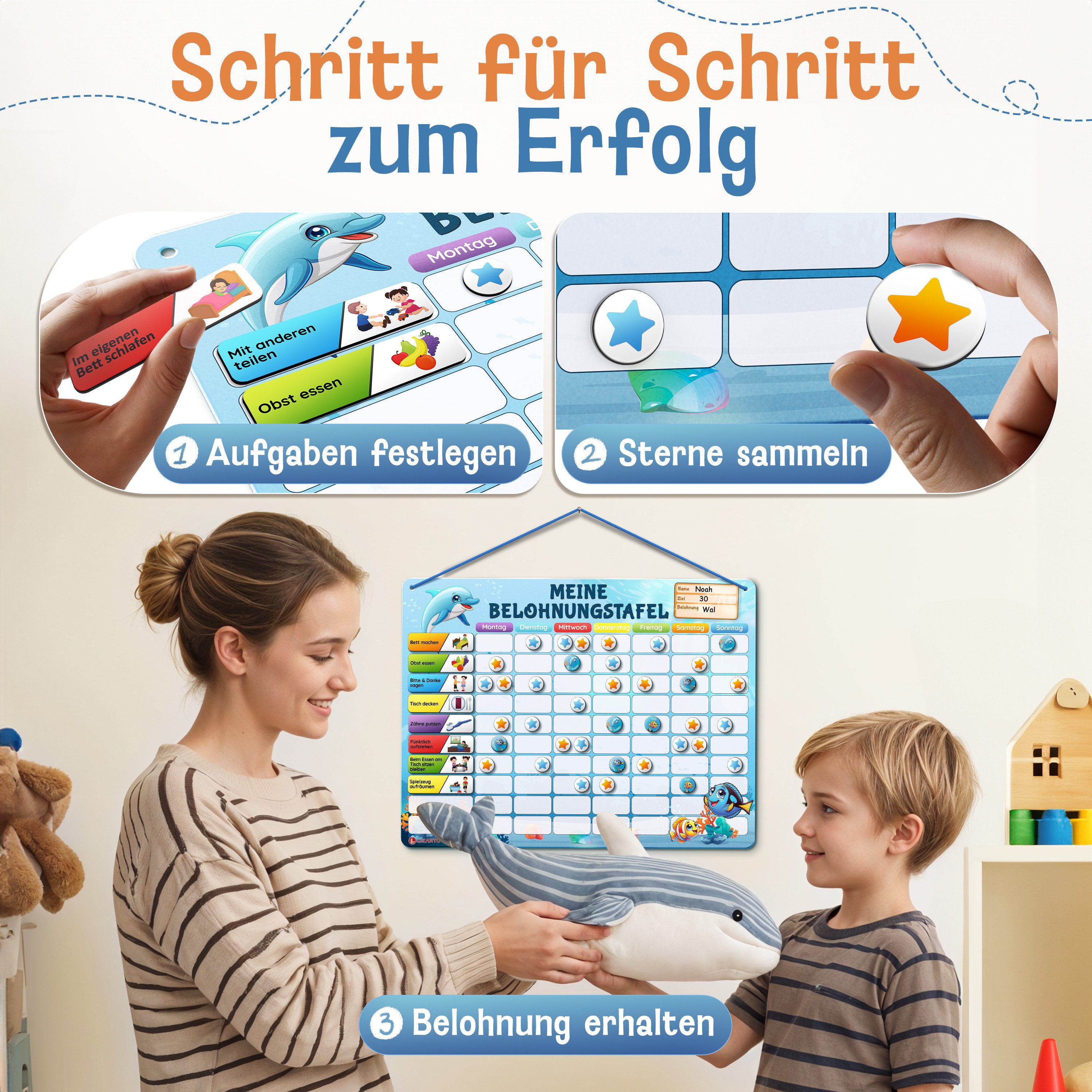 Likarto Lernspielzeug Belohnungstafel Kinder - Montessori Aufgabenplaner & Magnettafel, individuell anpassbar, beschreibbar – Bild 5 von 5