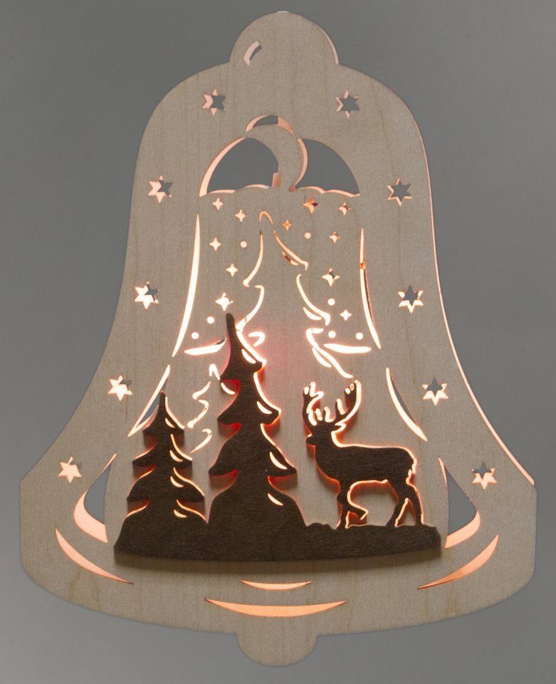 Weigla Dekolicht Waldmotiv, eingerahmt Glocke Weihnachtsdeko, Leuchtmittel Motiv in Warmweiß, wechselbar