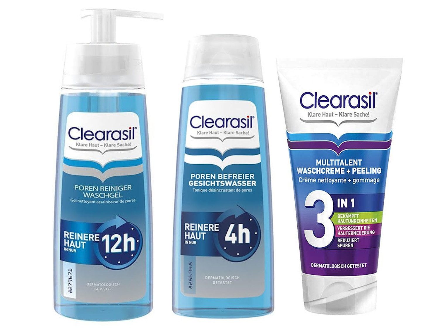 Gesichtreinigungs-Set Clearasil Waschgel 200 ml + Gesichtswasser 200 ml + Peeling 150 ml