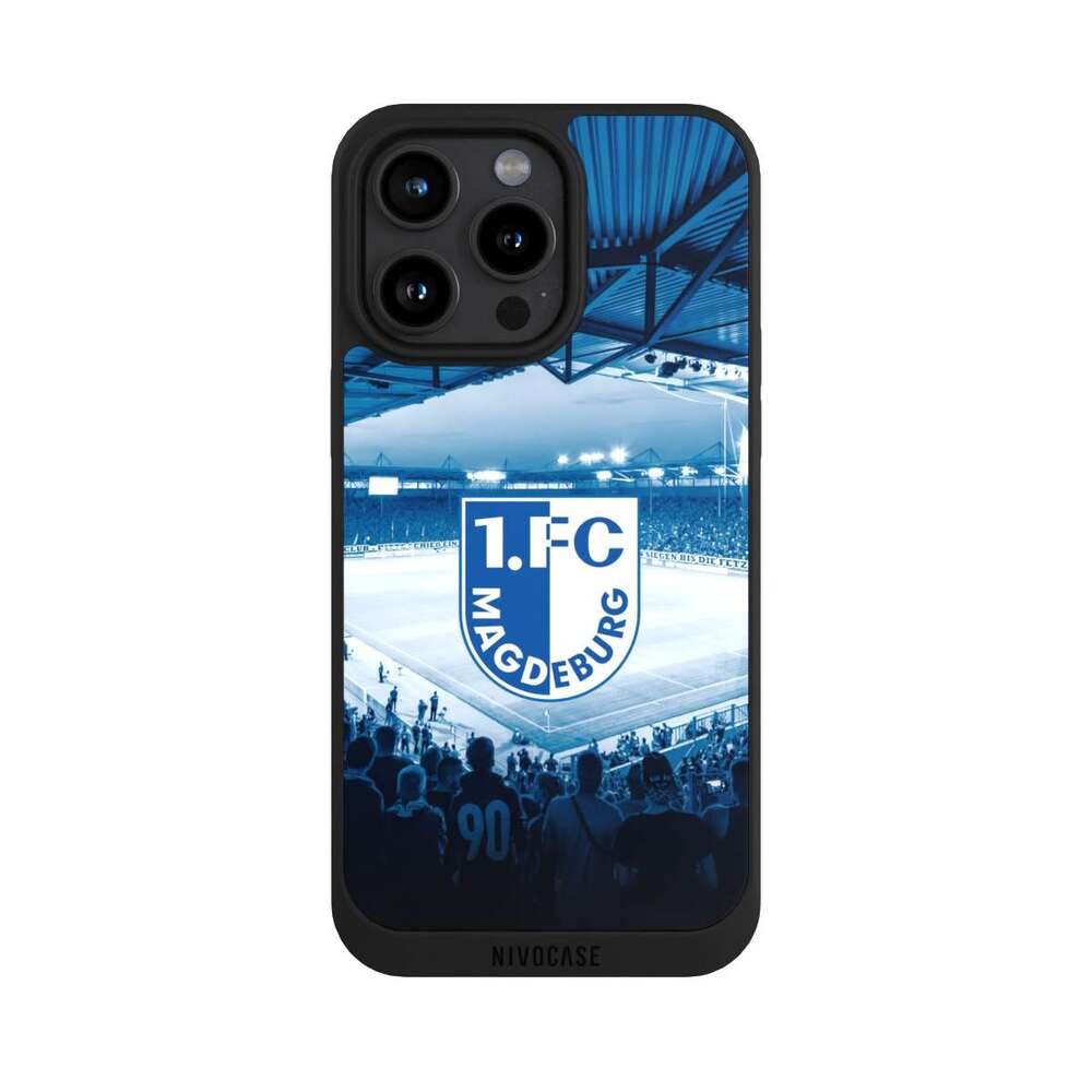 NIVOCASE Handyhülle 1. FC Magdeburg Stadion 1. FCM 1.FCM Arena, Apple iPhone 15 Pro Max Handyhülle Hülle NIVOpure Case Schwarz