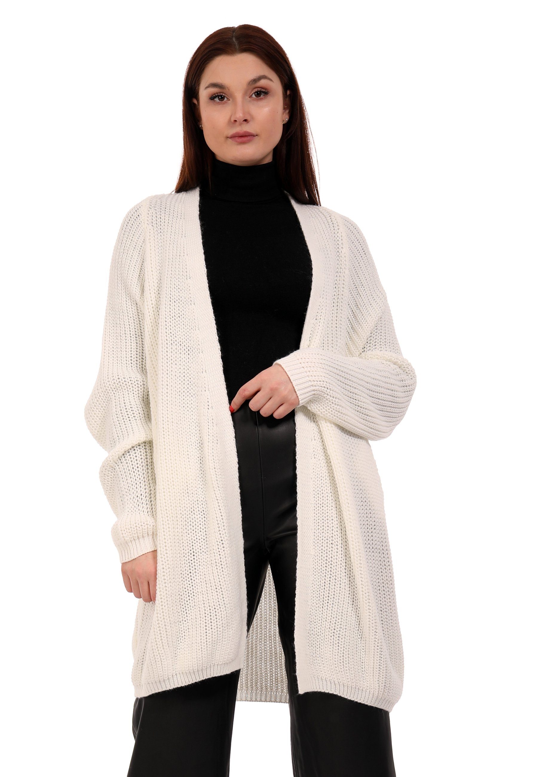 YC Fashion & Style Cardigan Oversize Cardigan Strickjacke Basic-Form verschlusslos Plus Size (1-tlg) casual, mit langen Ärmeln weiß