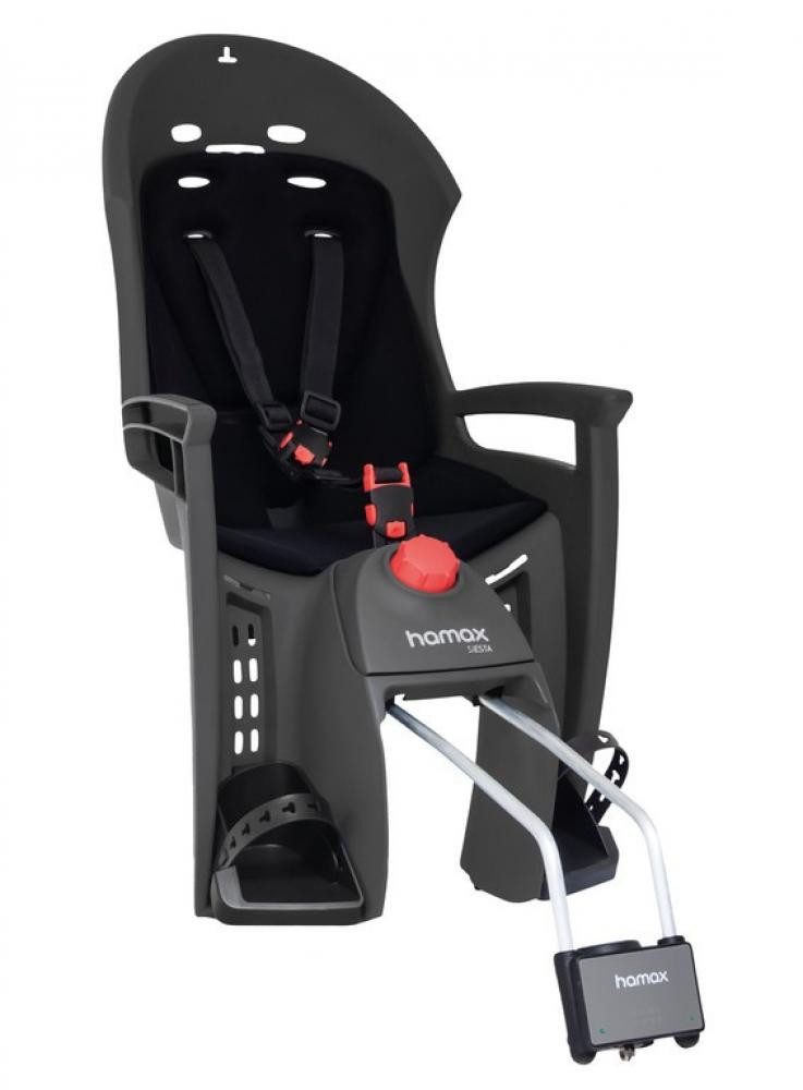 Hamax Fahrradkindersitz Hamax Siesta Kindersitz grau/schwarz, abschließbare Rahmenbefestigung