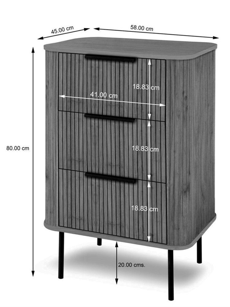 WOLF MÖBEL Sideboard (58x45x80), BRONX ROUND Kommode mit 3 Schubladen