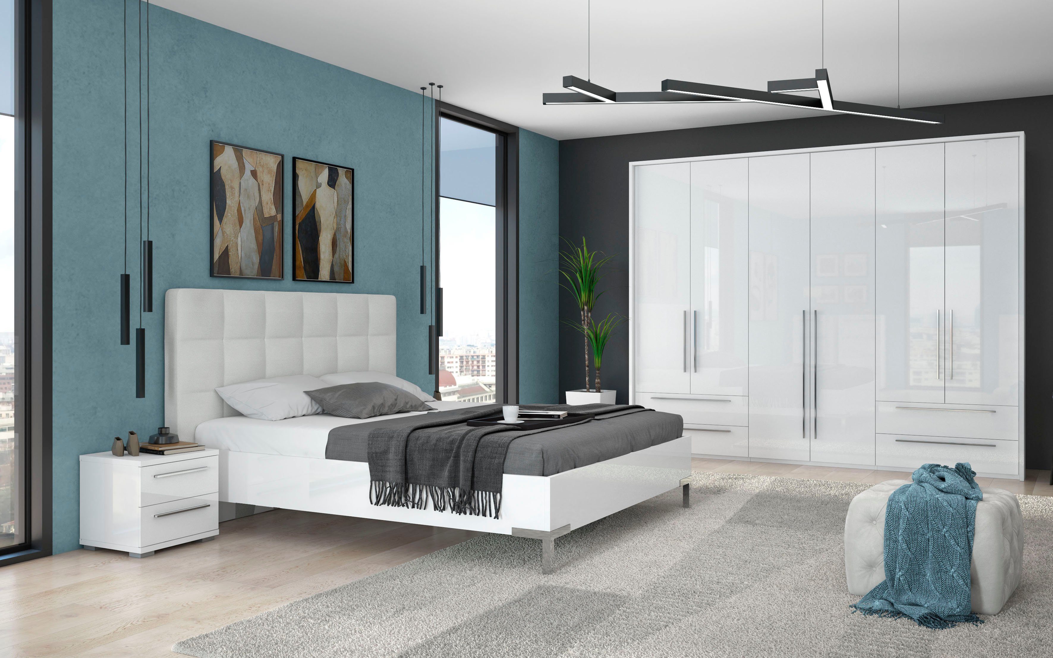 OTTO home Drehtürenschrank Piano, inklusive Rahmen und Beleuchtung, soft-close-Funktion (277 oder 322cm breit, 226cm hoch, mit 4 Schubladen) UV lackiert, hochgl – Bild 5 von 5