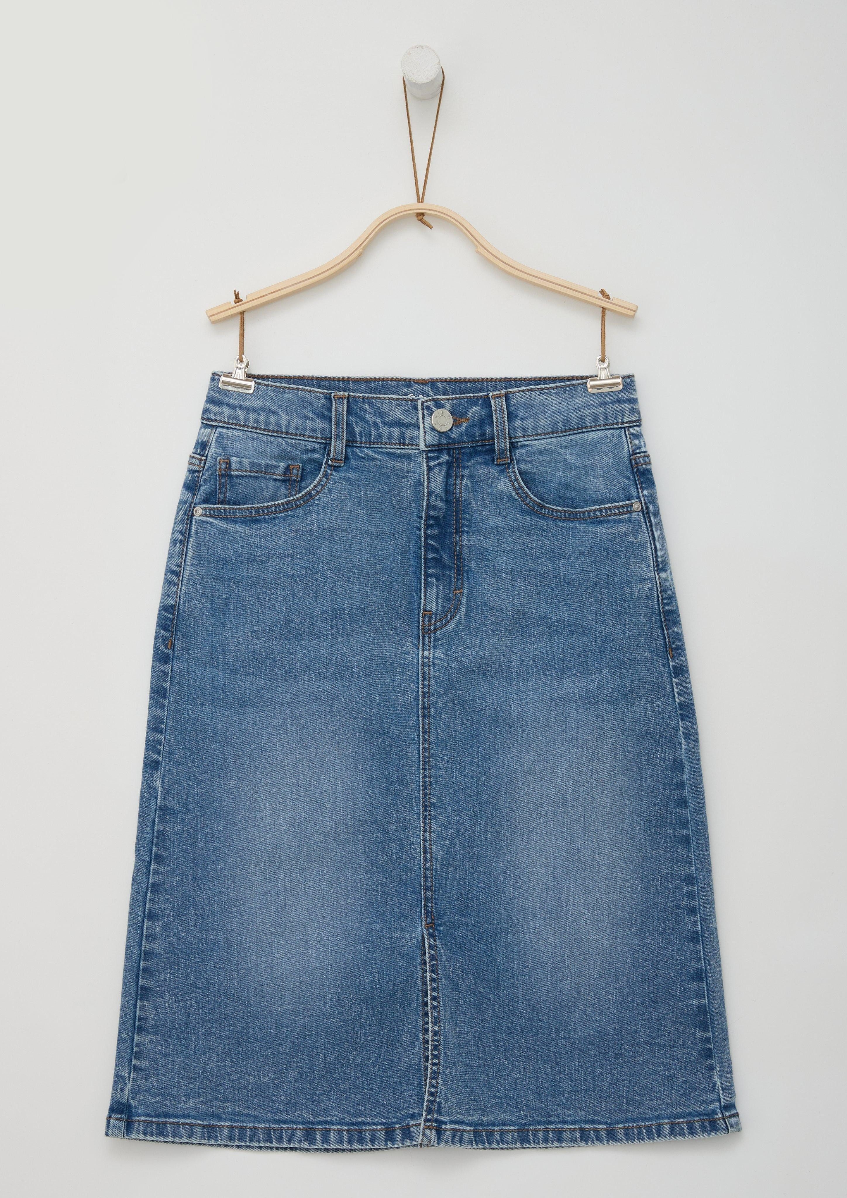 Maxirock Knielanger Jeansrock mit Schlitz
