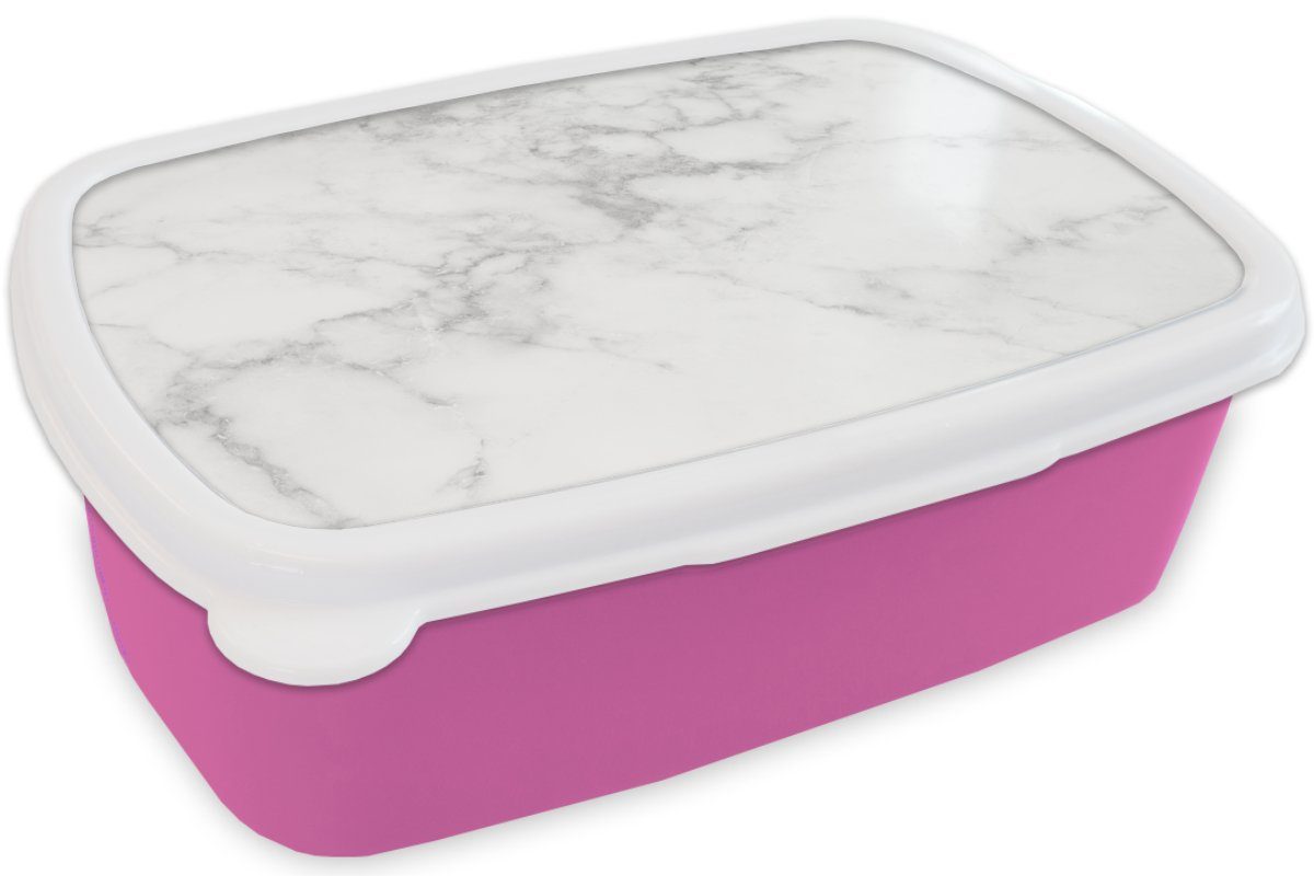 Lunchbox Weiß Brotdose Kinder, - rosa Brotbox Marmoroptik - (2-tlg), Erwachsene, Snackbox, Stein, für - Mädchen, Kunststoff, Marmor Kunststoff MuchoWow - Grau - Luxus
