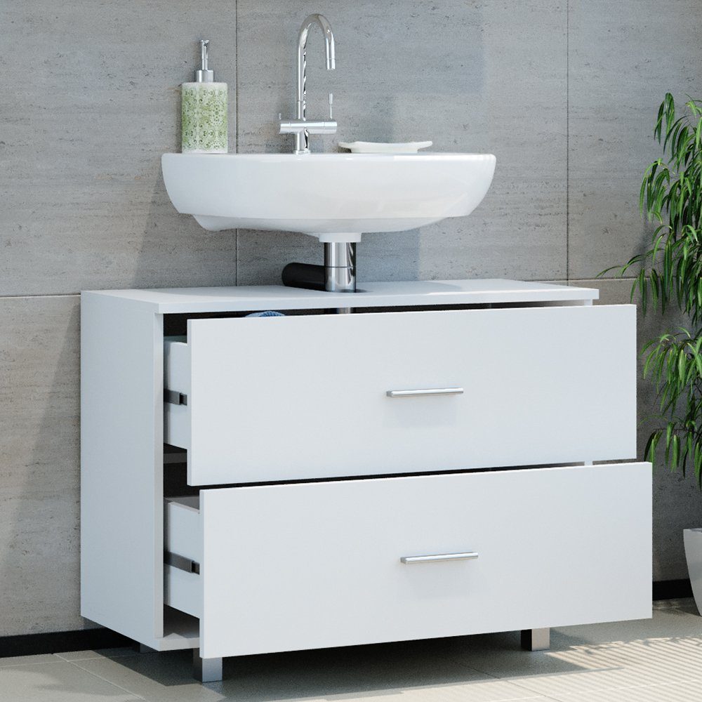 Schublade Weiß Waschbeckenunterschrank ILIAS matt Waschtischunterschrank | Weiß Vicco Weiß Badschrank