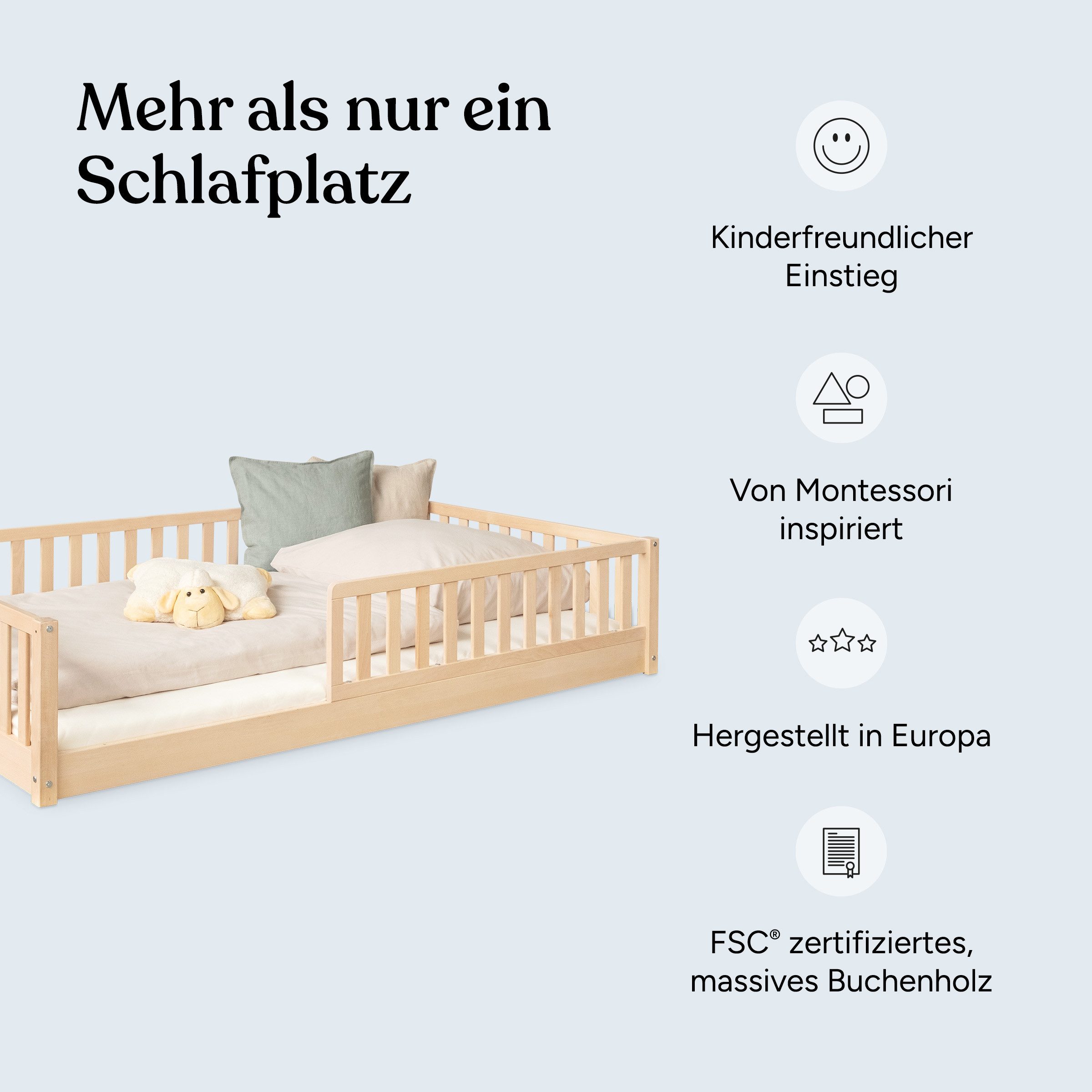 Ehrenkind Kinderbett Bodenbett Livo aus massivem Buchenholz mit Rausfallsch günstig online kaufen