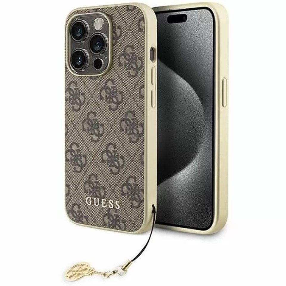 Handyhülle Case iPhone 16 Pro Max Kunstleder braun mit Kette goldfarbig