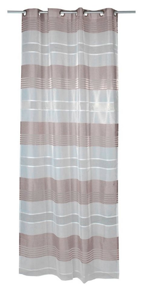 Vorhang SANDY, 135 x 245 cm, Braun, Weiß, Ösen, halbtransparent, Polyester,  Gestreift