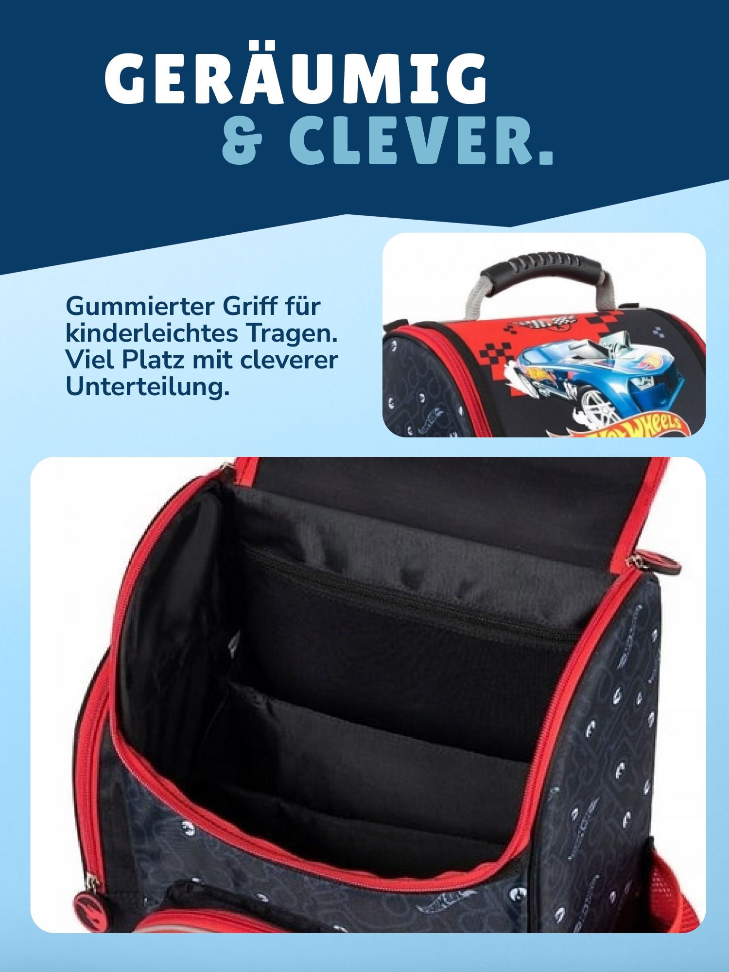 Familando Schulranzen Hot Wheels Schultasche 1. Klasse, leicht, kompakt, ergonomisch (7-tlg., inkl. Federmapppe, Brotbox und Trinkflasche), ergonomischer Tornis – Bild 5 von 5