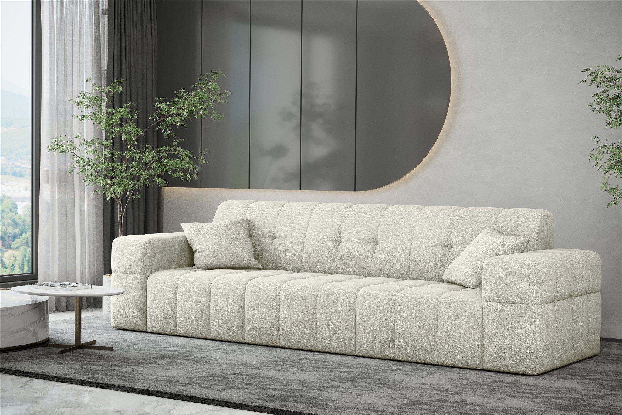 Fun Möbel Sofa Sofa Designer-Sofa NANCY 3-Sitzer in Stoff Harmony, Rundumbezug Pearl