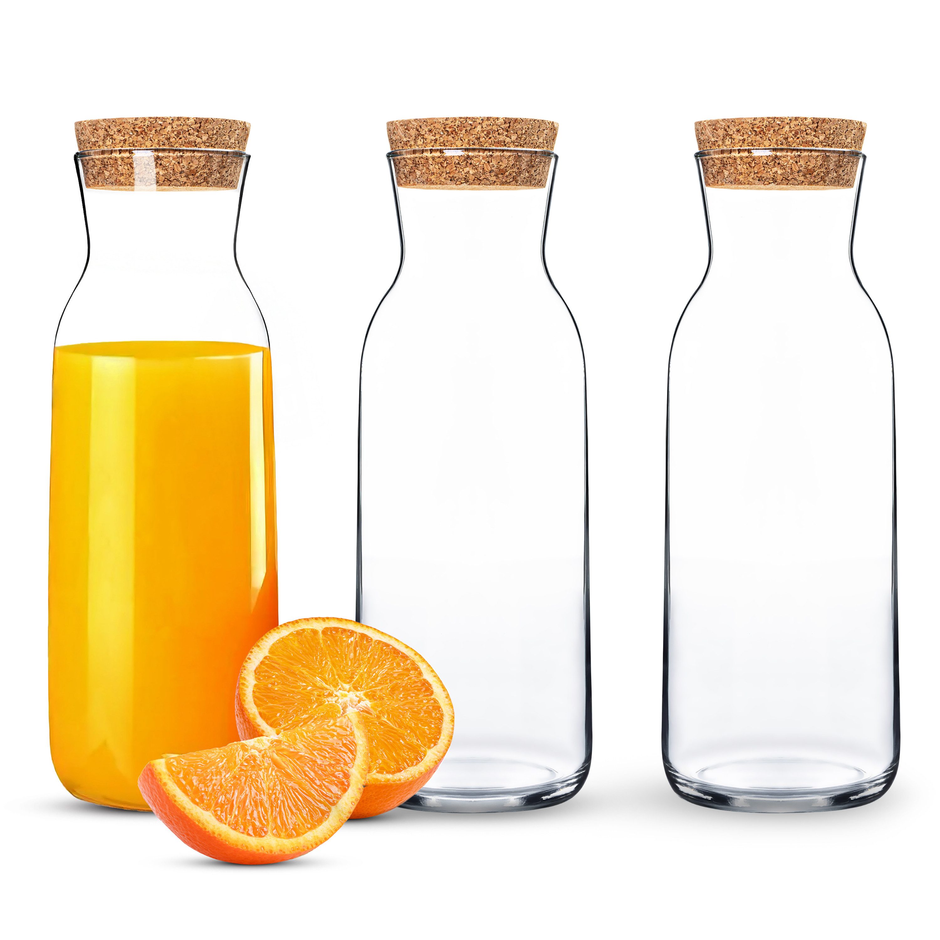 KONZEPT Karaffe Wasserkaraffe mit Deckel, Karaffe aus Glas 1 liter, (3-tlg), ideal für Wasser, Saft, Limonade und Milch
