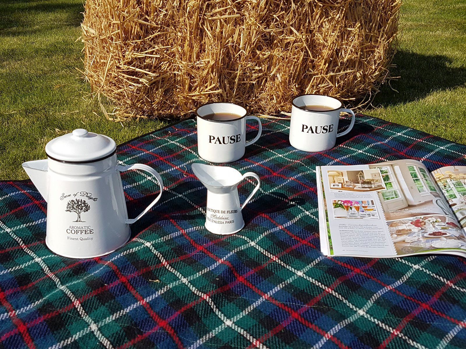 Ambiente Haus Tasse Becher PAUSE aus Emaille in Antikweiß, 1-tlg., Emaille