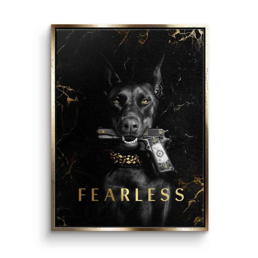 weißer fearless DOTCOMCANVAS® schwarz Dog Animal Leinwandbild Hund Leinwandbild, gold mit Luxury elegant Rahmen