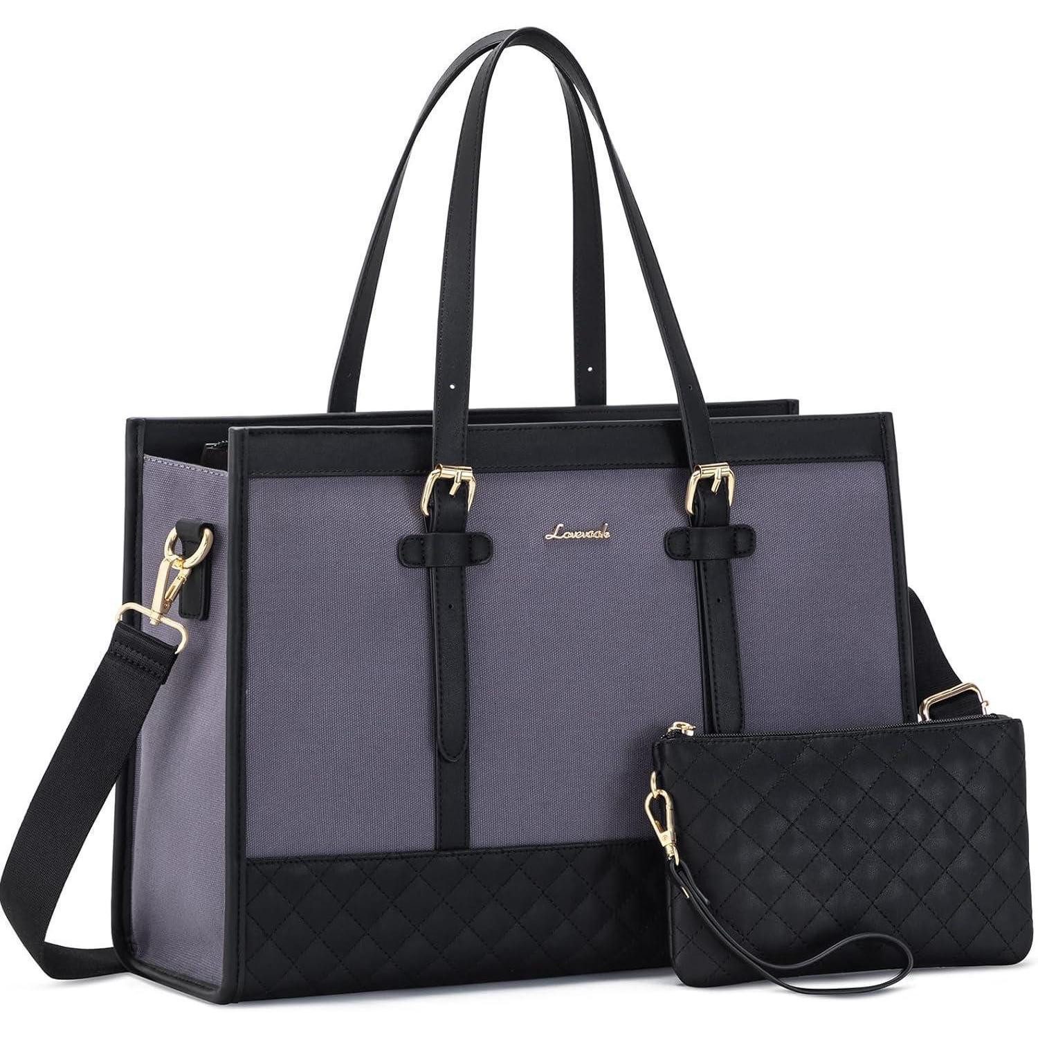 Laptoptasche Handtasche Laptoptasche 15 Zoll Damen Leder Schwarz-grau 15,6 Zoll
