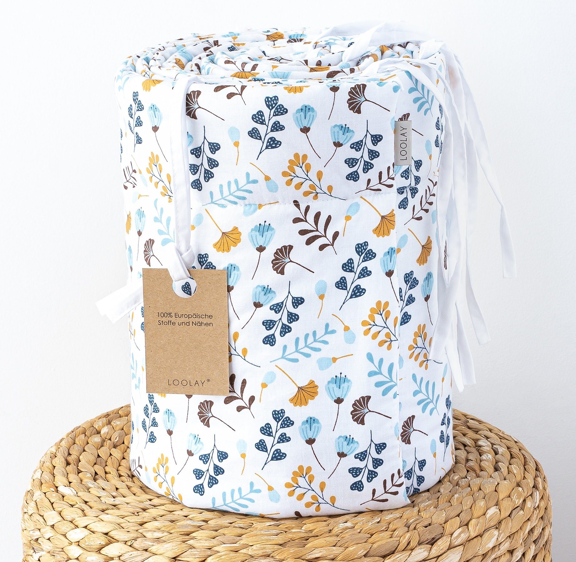 Loolay Bettnestchen PREMIERE! Blumenwiese BLAU Bettumrandung 420, 360, 210, 180 x30cm, (Babynestchen Bettsprossen Kopfschutz Babyausstattung Türkis Blumen BABYN – Bild 5 von 5