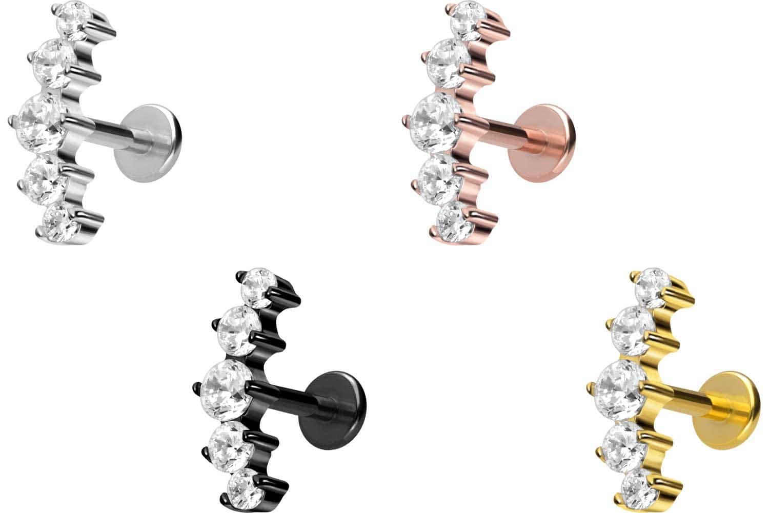 PIERCINGLINE Piercing-Set Titan Labret mit Innengewinde 5 EINGEFASSTE KRISTALLE (Labrets, 1-tlg)