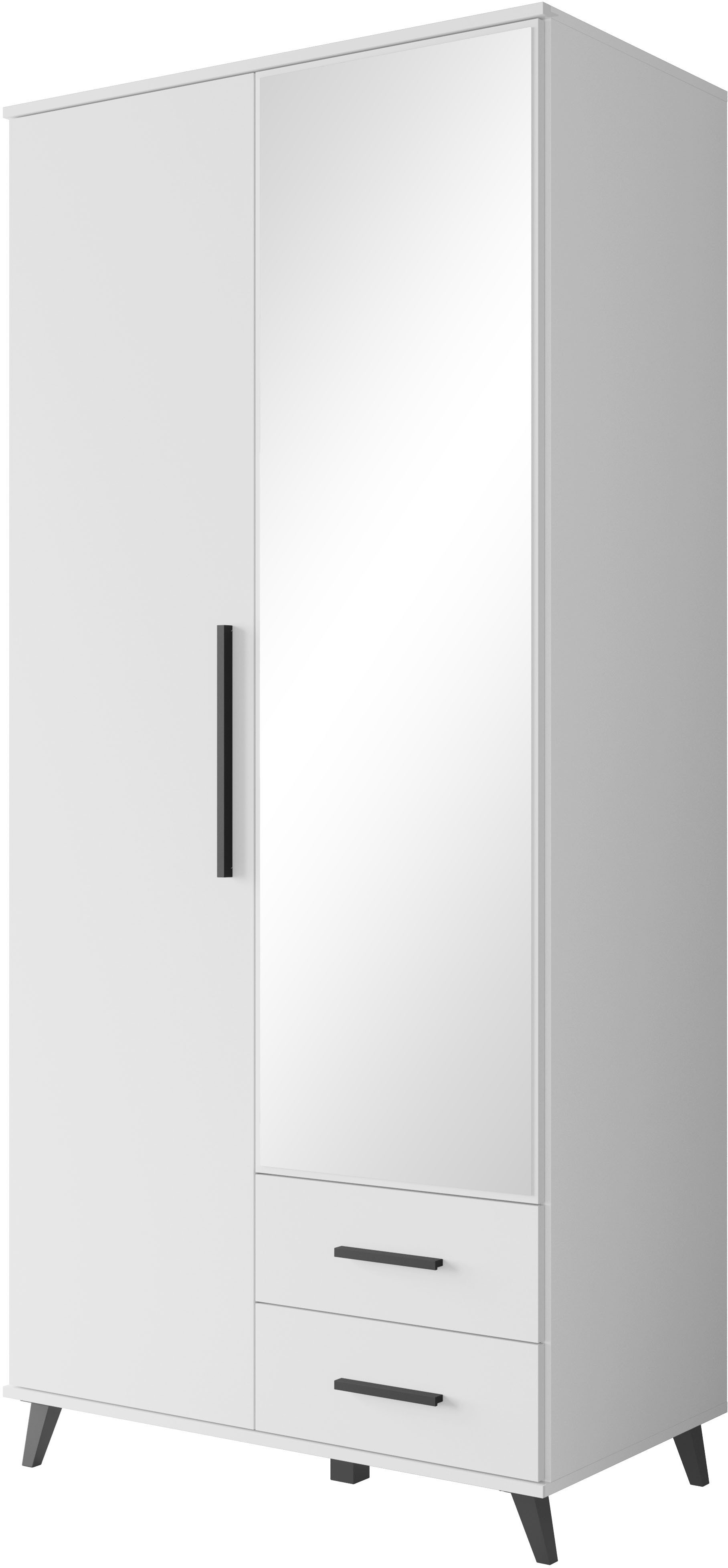 OTTO home Kleiderschrank Lagos, Garderobe Schlafzimmerschrank Wäscheschrank (in 2 Farben erhältlich) Moderner Drehtürenschrank mit Spiegeltür, Breite 90 cm, 2 Schubladen